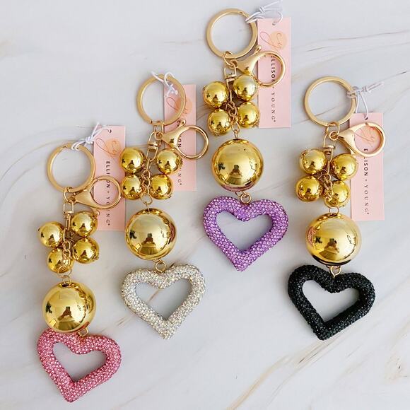 Bling It Girl Glam Heart Bauble Key Chain White Crystal Gold - Picture 6 of 6